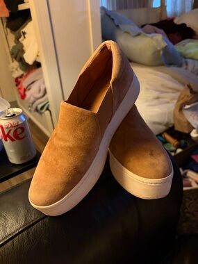 Vince Women's Tan Suede Slip-On Platform Sneakers